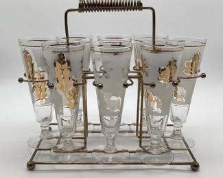 G.Reeves Libbey Frosted Glass Set w/Caddy