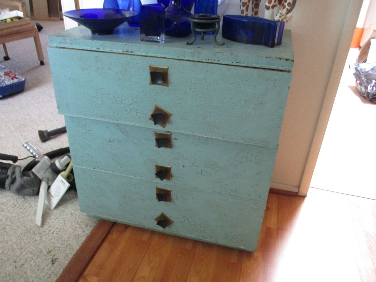 Shabby Chic Dresser - Tons of Vintage Blue Glass