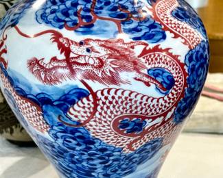 Blue White Asian Dragon Vase