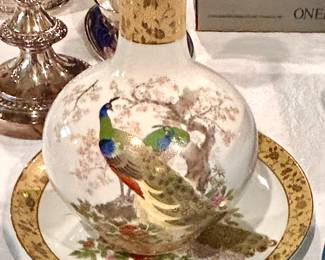 Asian Peacock Vase and Plate
