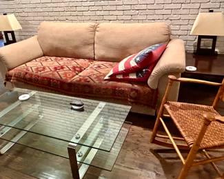 Sofa, Dunbar Side Tables, pair lamps,  2 Tier Glass & Tier Coffee Table