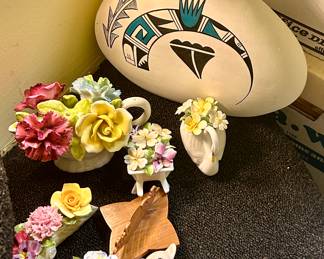 Native American Vase, Porcelain Florals