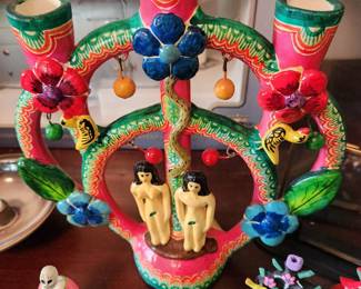 Mexican Folk Art - Tree of Life with Adam and Eve - Candelabra. 