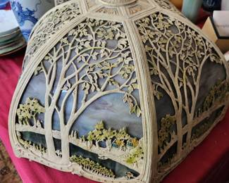 Antique Scenic Royal Art Signed Panel Lamp - Circa 1912 - Art Nouveau Era.  'Trees'