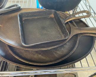 Cast Iron Assortment: Wagner, Lodge, Cracker Barrel, and other makers.