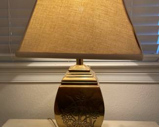Short Brass Asian lamp with flowers 24.5” tall $70.00