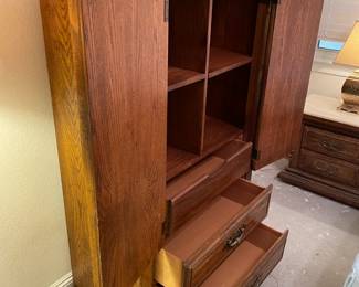 All Wood Armoire w poured Marble top: (project piece) 40"w 19.5"d 65"t   $ 150.00.   Need some TLC                                                                                 Set of 4 matching bedroom pieces $250.00