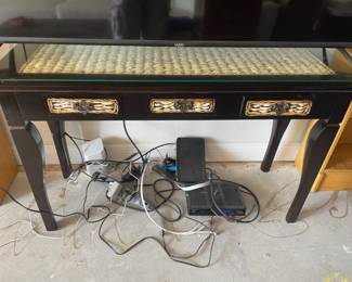 Black console table with rope like accents 3 drawers. 49.25”w 17.75”d 30”t.   $150.00