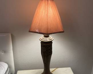 Matching Resin table lamp with embossed palm tree.     