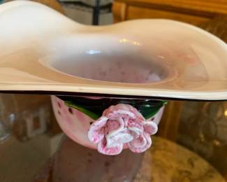 Murano styles pink glass hat/ planter
