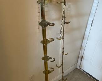 Brass hanging pot holder racks. 
66”L 6”t 6” d. 
