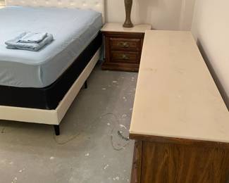 All Wood triple dresser w poured Marble top: (project) 72.25"w 19.5"d 32"t   $  125.00 Needs TLC                                                                                    Set of 4 matching bedroom pieces $250.00