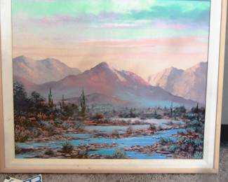 Large mountain Oil Painting approx.. 24x36 Hills of California, signed by artist (hard to read).