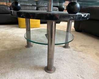 Marble Coffee Table with 3 Marble Spheres Rotates Glass Top.