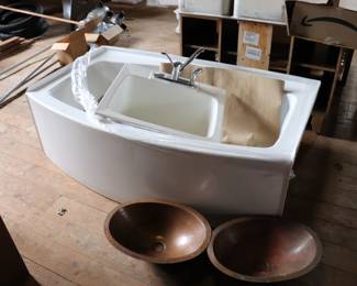 Bath tub and copper sink basins