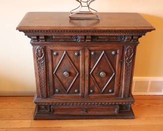 Gorgeous vintage antique carved wood accent cabinet