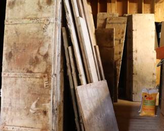 Dozens of large wooden boards for concrete cement forms or molds, made from very solid wood