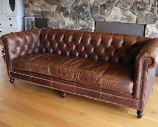 Classic Tommy Bahama tufted brown leather sofa