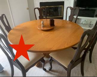 Pre-sale STAR ITEM-60" round oak table $495 plus sales tax. Chairs $25 each plus sales tax                                                     pre-sale ends 4/29