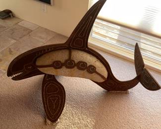 Massive stone an metal Rock sculpture of a whale - for all my lovers of Wyland - Orca - 