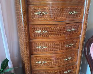Linen/lingerie chest with metal trim and wood inlay - dovetailed drawers