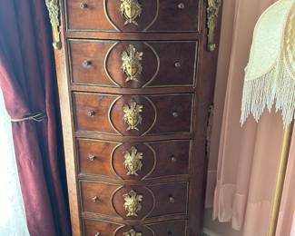 lingerie chest with dovetailed drawers and metal appliques