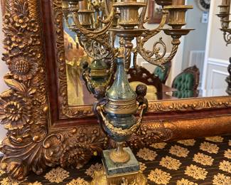 bronze and marble candleabra set