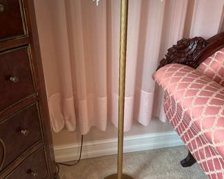 brass Victorian style fringed fabric shade floor lamp