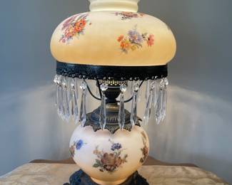 Vintage double globed lamp with crystal accents