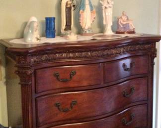 Religious figures, chest of drawer part of king bedroom set