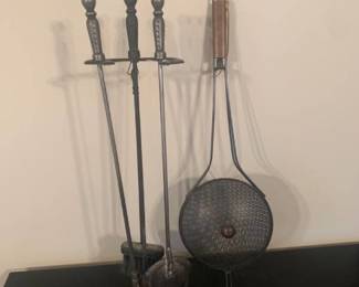 Fireplace tools and popcorn popper