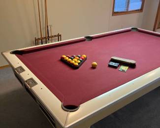 Retro Brunswick pool table 30 x 57 x 102 with accessories very cool!! Located in the basement