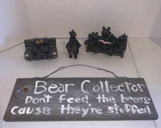 Bear figurines and sign