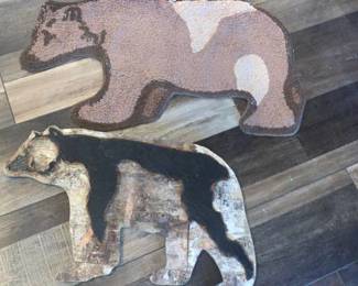Bear rug and wooden bear cut out. Approximately 28 x 14