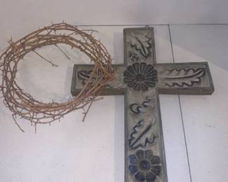 Concrete cross 20 x 14 with a crown of thorns