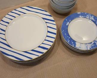 Plates and bowls 16 pieces (one dessert plate has a chip and two have some blue worn off)