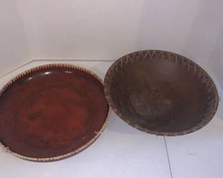 2 Bowls. One wooden. The largest is 12 inches diameter