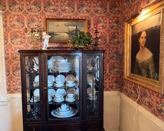 Beautiful curio cabinet packed with china and crystal 