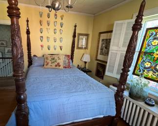 4 post rice bed...new bedding, large collection of wall pockets, stained glass....chandeliers