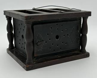 Punch Tin & Wooden Foot Warmer - Complete with Charcoal Insert
