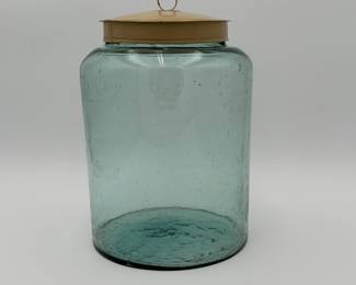 Large Hand Blown Glass Store Jar with Tin Lid