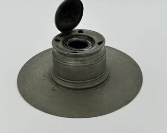 Large Pewter Inkwell with Glass Insert