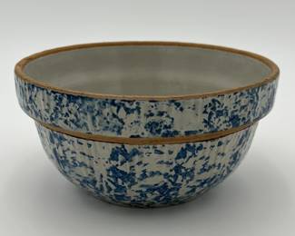 Blue and White Spongeware Mixing Bowl