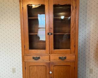 Oak Kitchen Cupboard with Double Glass Doors