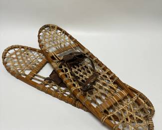 Old Wooden Pair of Bear Paw Snow Shoes