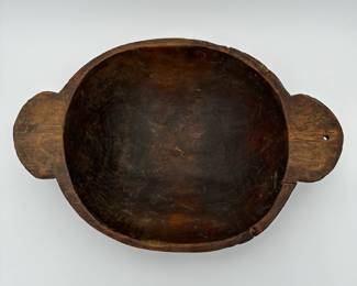 2 Handled Wooden Bowl with Early Repair
