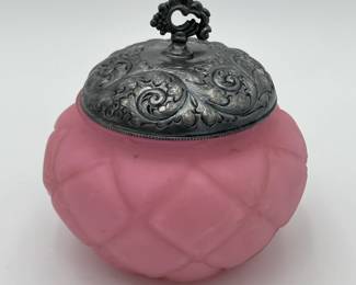 Pink Satin Glass Quilted Dresser Jar