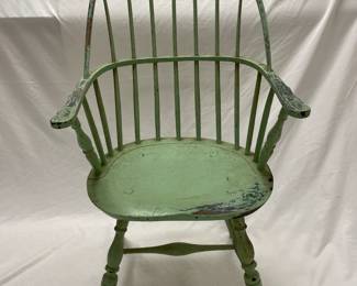 Early Bow Back Windsor Armchair in Old Green Paint