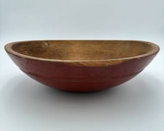Round Wooden Dough Bowl in Old Red Paint