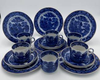 Flow Blue "Willow" Luncheon Set, Service for 6